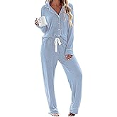 Ekouaer Women's Pajamas Long Sleeve Sleepwear Casual Button Down Loungewear Soft Pjs Set S-XXL
