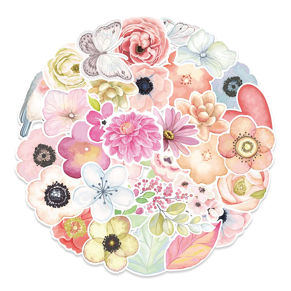 Modern Floral Vinyl Stickers, 50 PCS Waterproof Hand-Drawn Floral Decals for Laptops, Scrapbooking, Journals, Notebooks, Water Bottles, Suitcases, Phones & DIY Decor — image 1