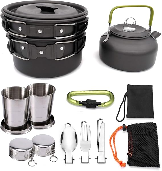 Outdoor Pots Pans Camping Cookware, Camping Cooking Set with Foldable