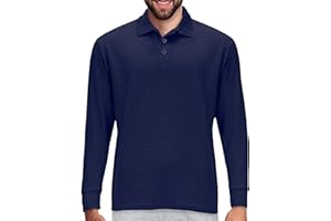 Premium Wear Long Sleeve Polo Shirt for Men, Cotton-Blend Fabric Golf Shirt with Collar, 3-Button Placket, Stain Guard