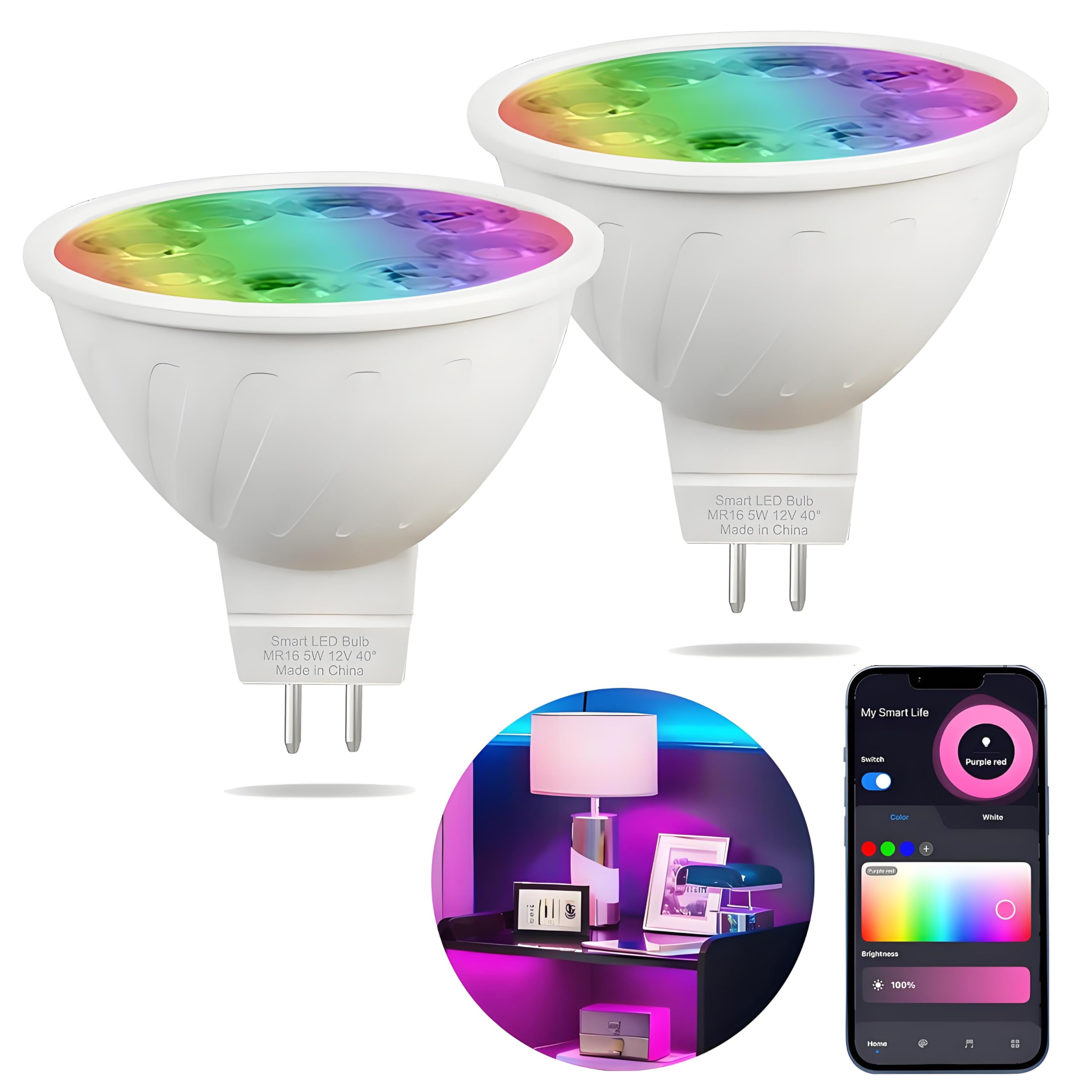 Photo 1 of Noobibaba MR16 Smart Light Bulbs, MR16 LED Bulb Color Changing for Halloween, Compatible with Alexa Google Assistant, 16 Million Colors RGBCW, WiFi & Bluetooth Light Bulbs, Music Sync, 2-Pack
