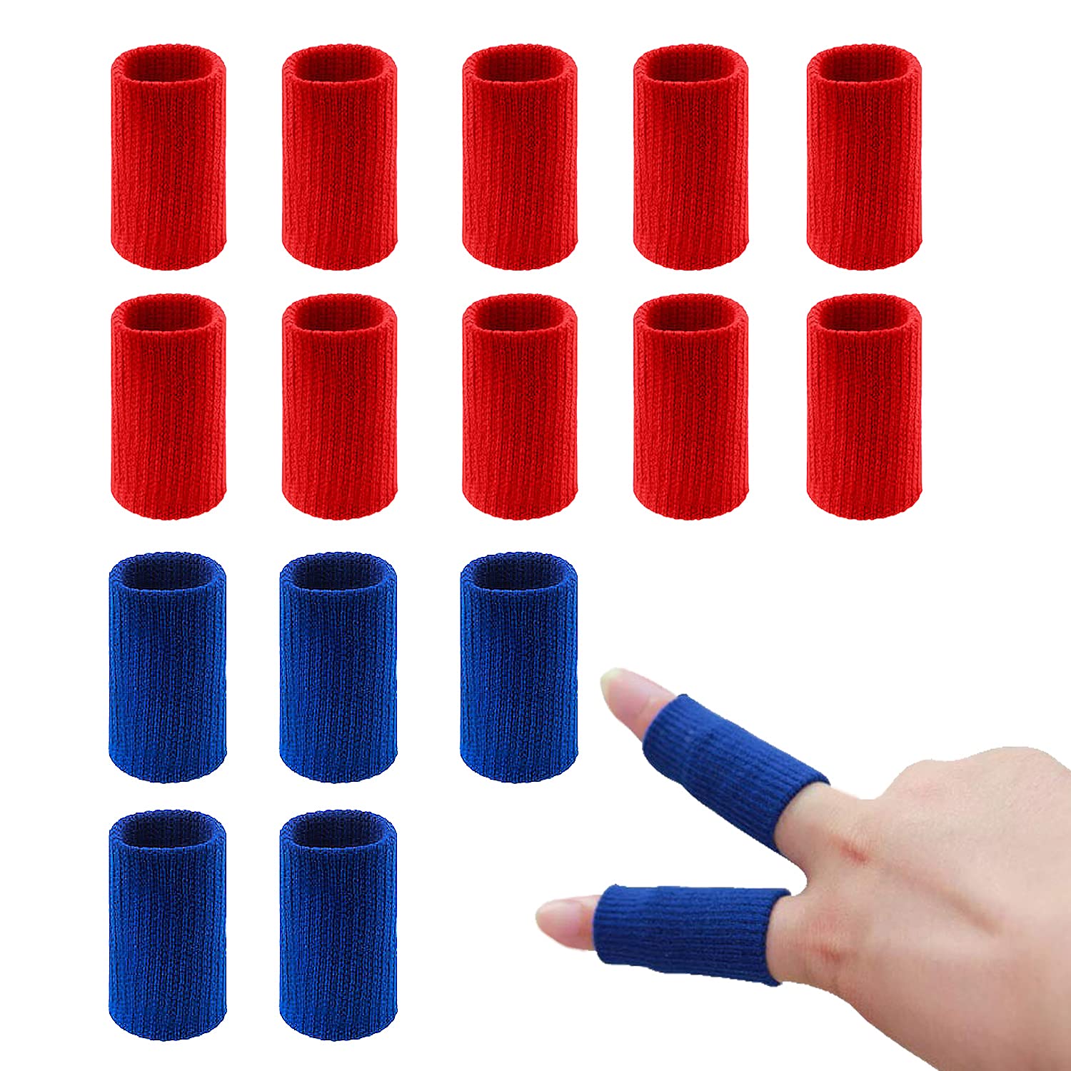 20 PCS Finger Sleeves Protectors, Sport Finger Sleeves Thumb Brace Support Finger Brace Elastic Thumb Sleeves (Red+Blue)