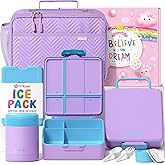 Fimibuke Kids Bento Snack Lunch Box with 4 Compartment, Insulated Bag, Stainless Steel Vacuum Food Jar, Ice Pack, Utensils Set, Birthday Gift for Age 3-12 Back to School Toddler Girl Boy