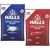 HALLS Cough &amp; Throat Relief Cough Drops Variety Pack, 2 Flavors, 400 ct | Cherry &amp; Mentho-Lyptus, No Synthetic Dyes, 2 Bulk Packs