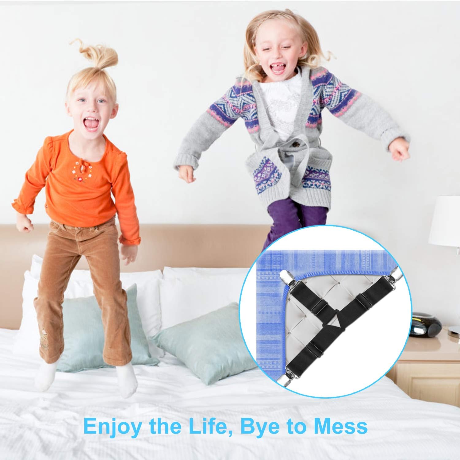 JANFANN 4 Pcs Bed Sheet Holder Straps, Best Product for Keeping Sheets On, Bed Sheet Clips, Adjustable Triangle Elastic Suspenders Gripper Holder Strap Clip for Mattress Covers, Sofa Cushion: Home & Kitchen