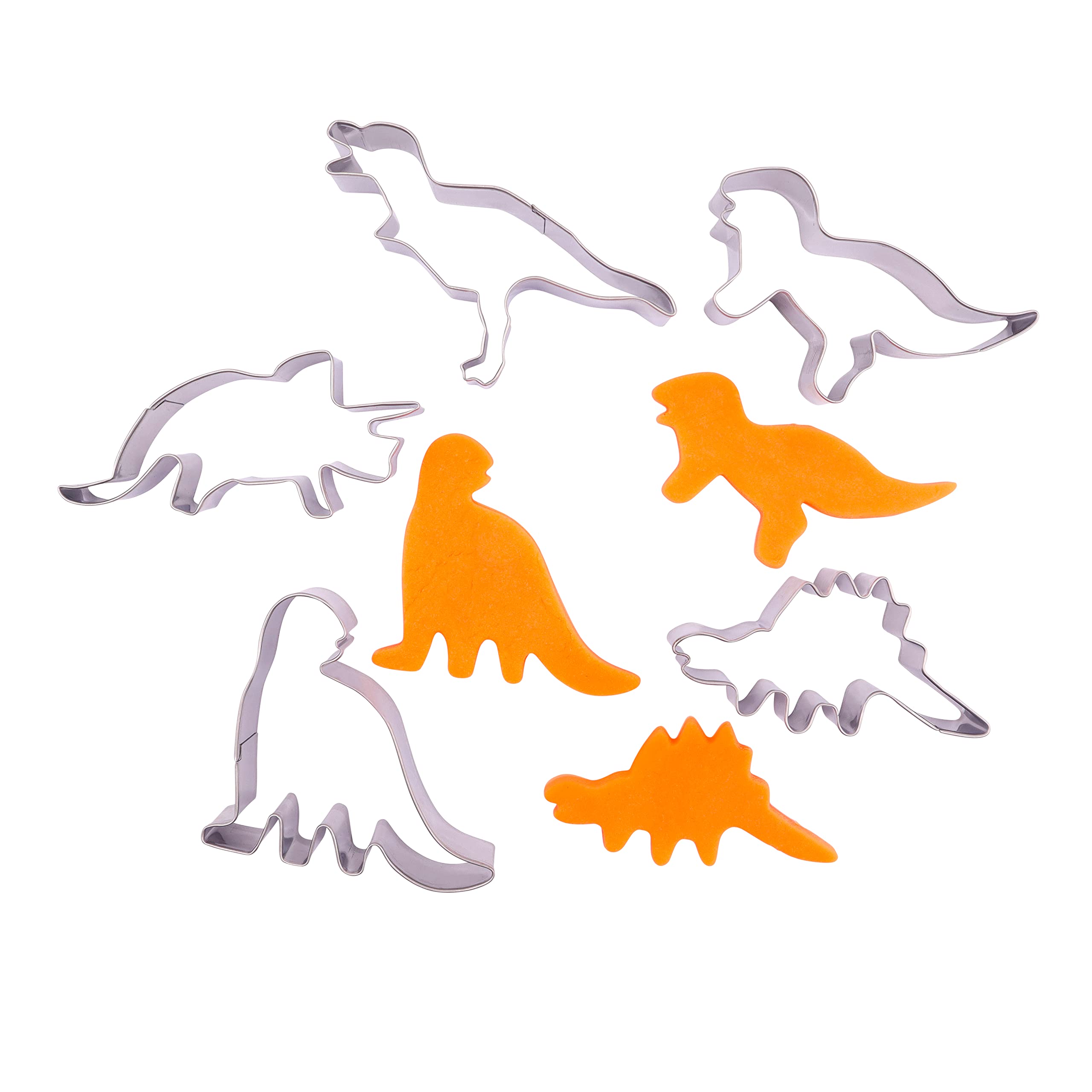 Cookie Dough Cutters | Stainless Steel Metal | Pack of 5 | Dinosaur Shapes