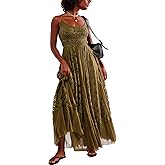 Gacaky Summer Dress for Women Casual Lace Floral Embroidered Bohemian Maxi Dress Flowy A Line Beach Long Dresses
