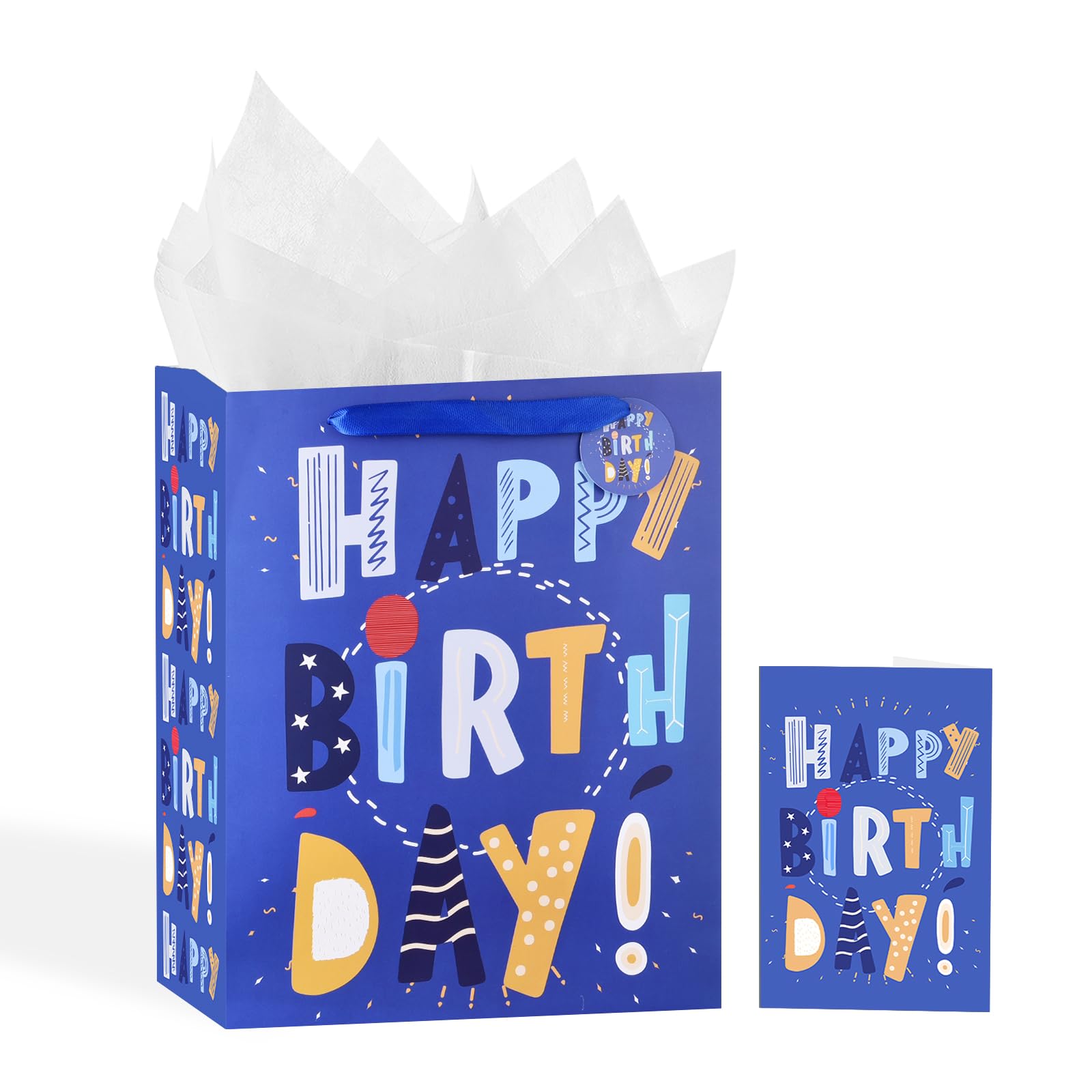 Photo 1 of 13" Blue Happy Birthday Bag with Tissue Paper and Greeting Card for Party,Happy Birthday Gift Bag for Kids, Boys, Girls, Baby Boy,Men Women,Gift Bags Medium size (1 PCS Blue, Kids Gift Bag)