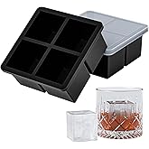 Bangp Large Ice Cube Tray for Whiskey,Silicone Ice Cube Trays 2 Pack,Large Ice Cube Molds with Leak Proof Removable Lid,Square Ice Cube Tray for Whiskey and Cocktail