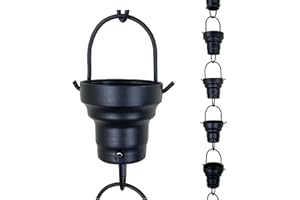Rain Chains by JASINC 8.5 ft Layer Cups Black Powder Coated Aluminum, to Replace Roof Gutter Downspout, with Installation Kit, Rainwater Catcher/Water Diverter, JAS3008BLK