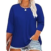 Plus Size 3/4 Sleeve T Shirts Women Fall Tops Round Neck Tshirts Tunic Casual Tee