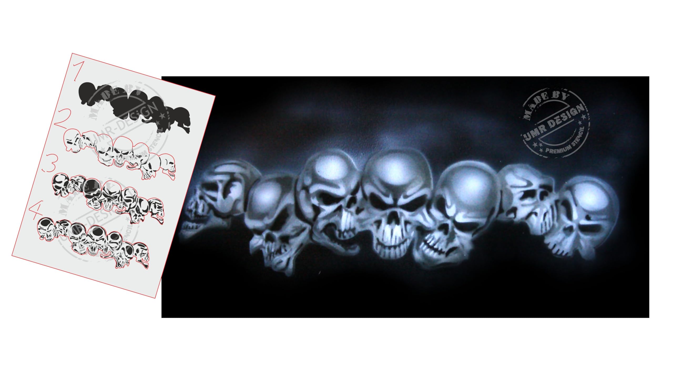 UMR-Design AS-065 Skull Series Airbrushstencil Step by Step Size M