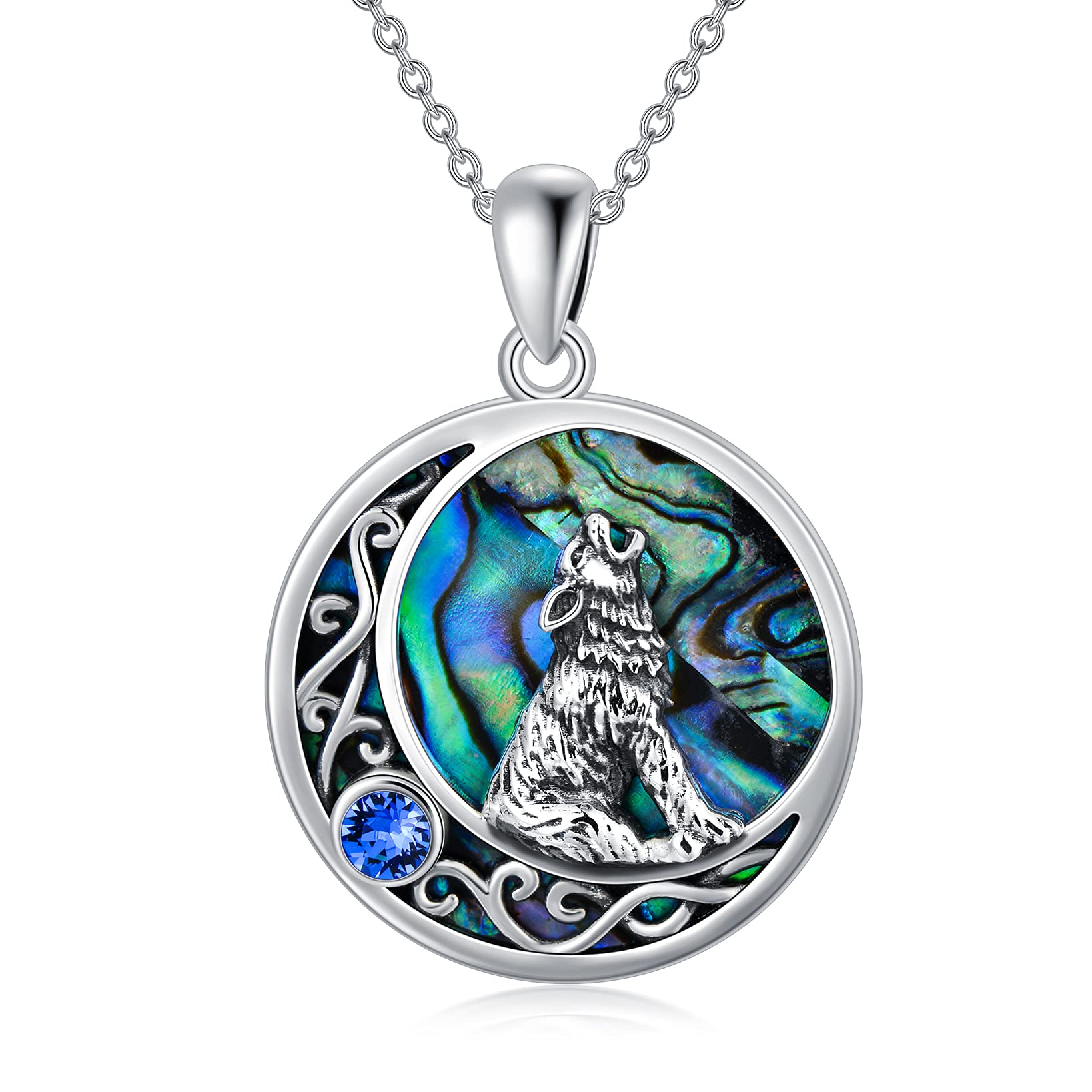 AOBOCO Sterling Silver Celtic Moon Wolf Necklace, Birthday Jewellery Gifts for Women Her