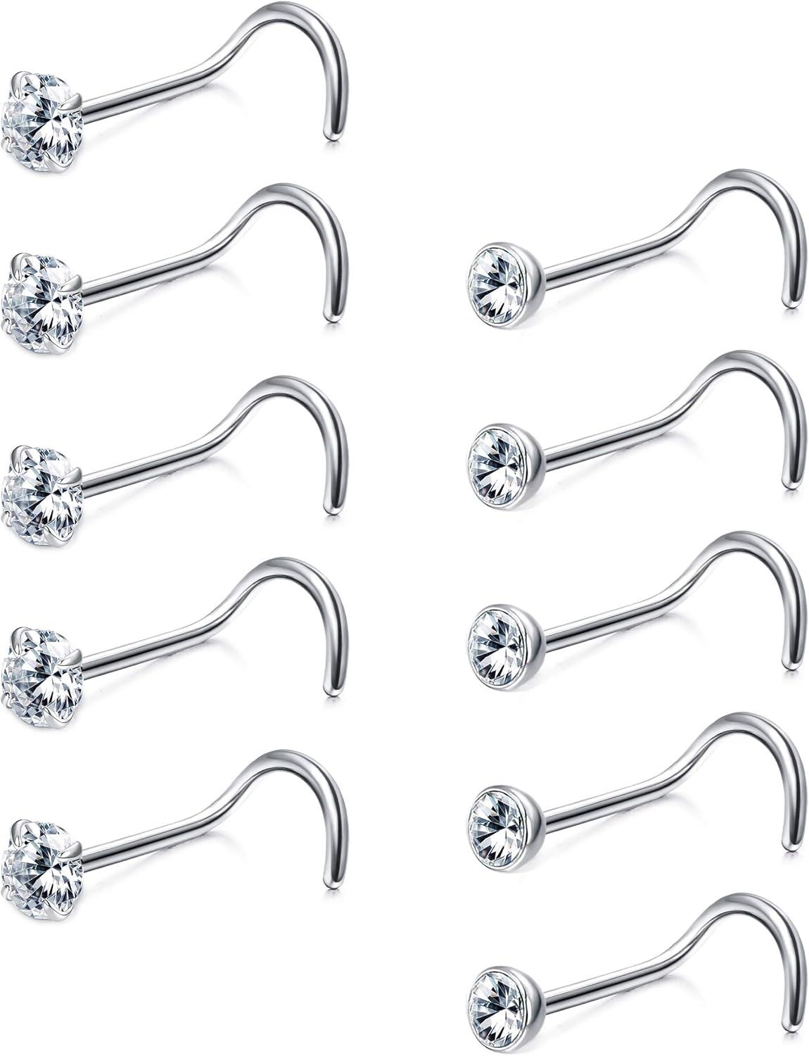 Sllaiss 10Pcs Small Corkscrew Nose Stud Austrian Crystal Nose Piercings