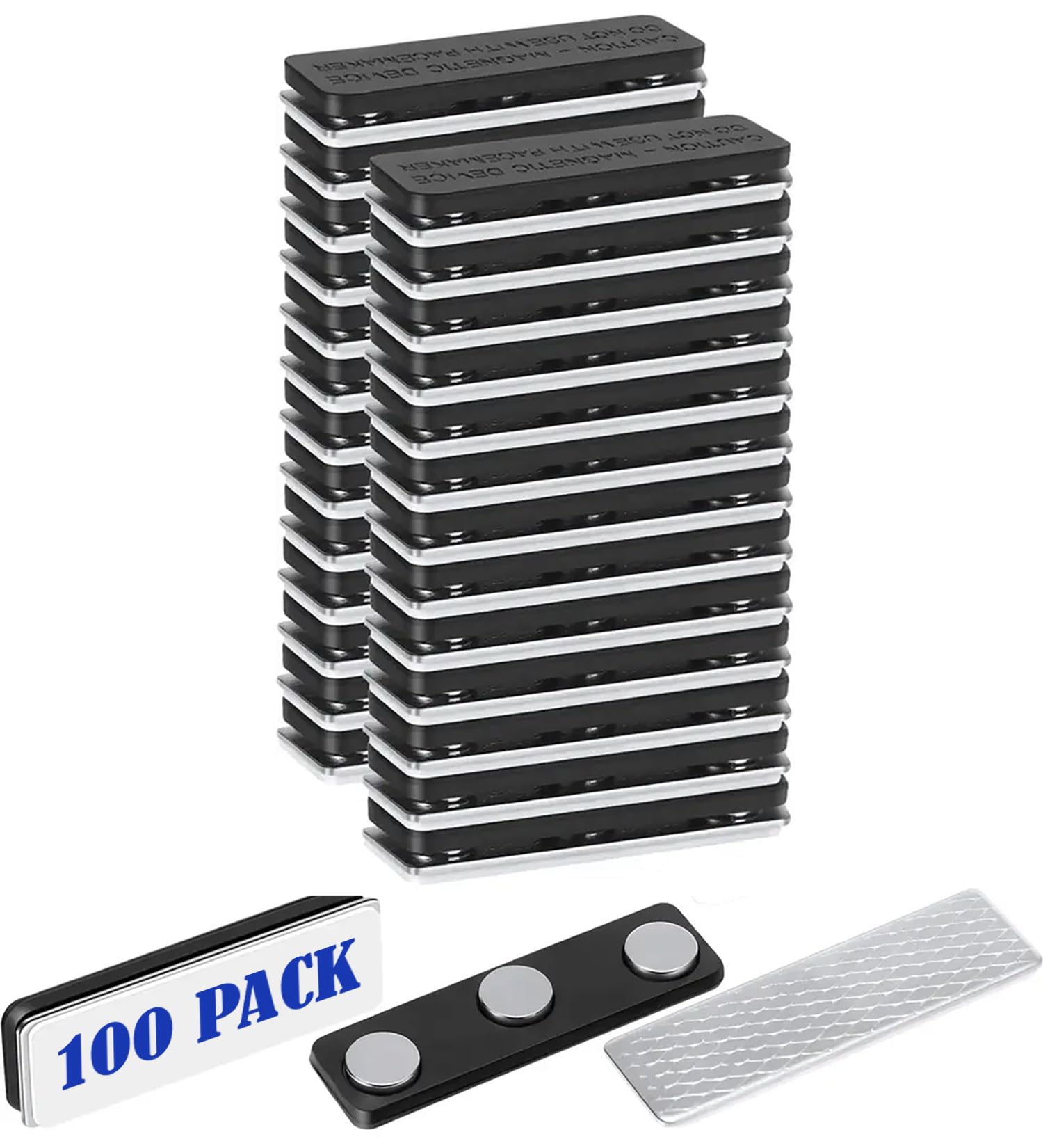 Photo 1 of Magnetic Name Tags 100 Pack for Classroom Students, Office. Reusable ID Badge Magnets with 3M Adhesive Backing for Clothing, Uniforms, Shirts - Magnet Tag Badge Holders, Back Plates, 100 Sets in Bulk