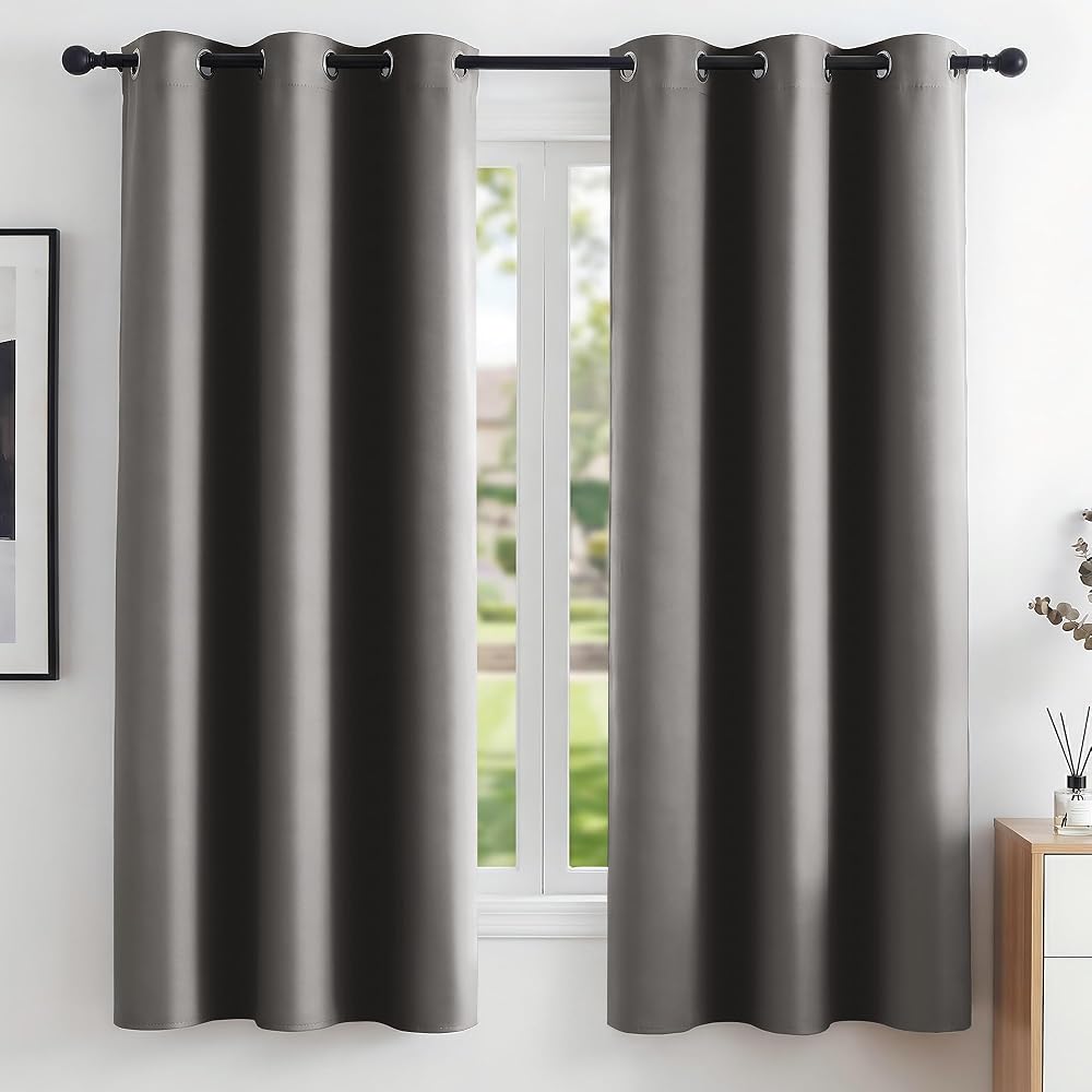 Deconovo Blackout Curtains 2 Panels Eyelet Grey 42 x 63 in Thermal Insulated