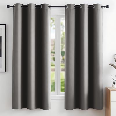 Deconovo Blackout Curtains 2 Panels Eyelet Grey 42 x 63 in Thermal Insulated