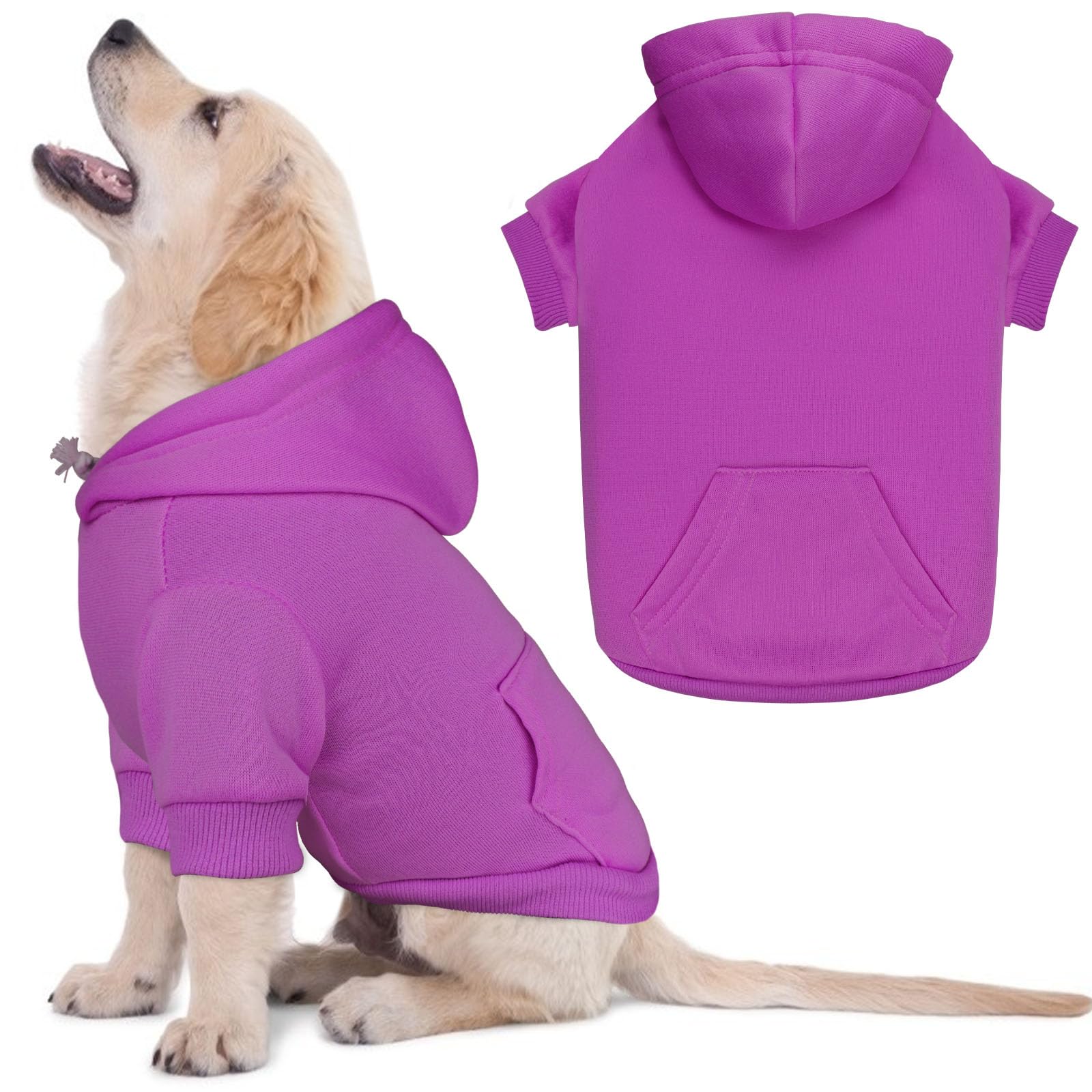 Photo 1 of Dog Sweaters for Small Dogs Dog Hoodie Solid Soft Brushed Fleece Clothes Hoodie Sweatshirt with Pocket(Purple-S)