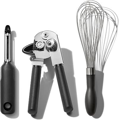 OXO Good Grips 3-Piece Kitchen Tool Set: Peeler, Can Opener, Whisk