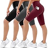 SUNCLOVE 3 Pack Biker Shorts for Women Tummy Control Workout Yoga Gym Running Shorts with Pockets