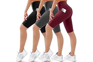 SUNCLOVE 3 Pack Biker Shorts for Women Tummy Control Workout Yoga Gym Running Shorts with Pockets