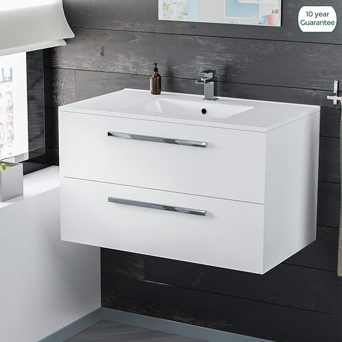 Nes Home Omile 800mm Wall Hung White Ceramic Basin Sink Vanity Unit