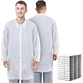 Cutecrop 50 Pack Disposable Lab Coats for Adults Lab Coat Bulk with Knitted Cuffs and Collar Laboratory Coat
