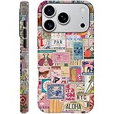 TnXee Case Compatible with iPhone 17 Pro,Fall Prevention Hybrid 2-Layer Hard Shell Phone Cover for Girls Boys,Vintage Stamp Collage Bird Butterfly