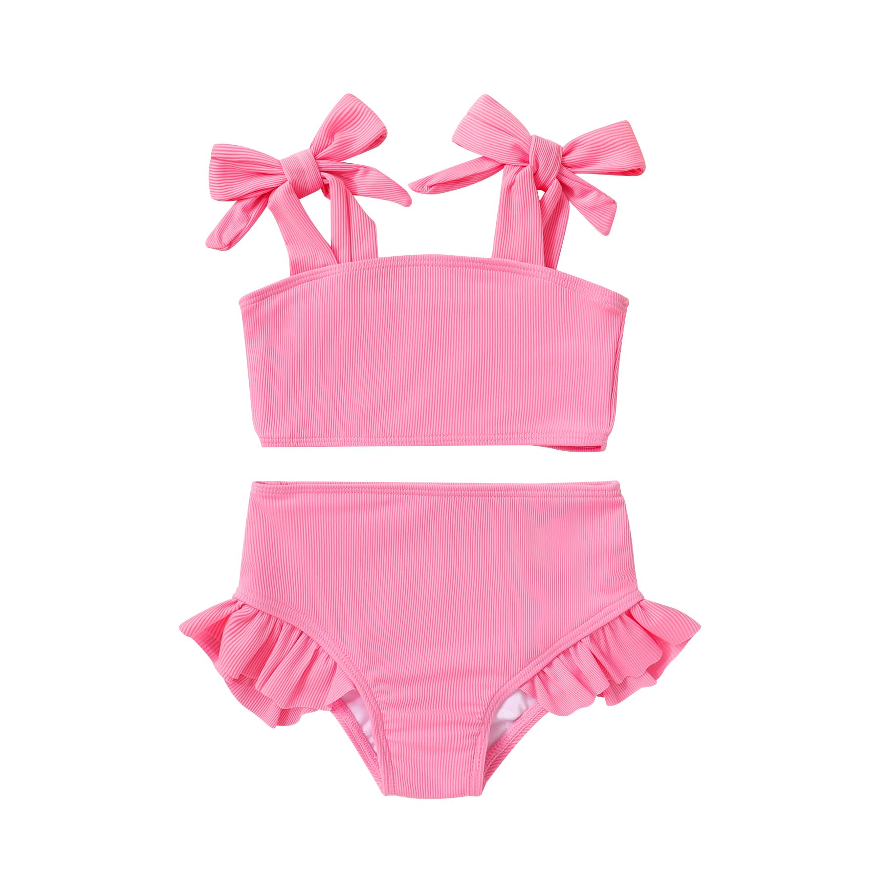 Photo 1 of YOUNGER TREE Toddler Baby Girls Swimsuit Two Piece Solid Color Stripe Swimwear Summer Beach Bikini Bathing Suit 18M-6T(Pink 2-3T)
