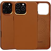 Rumwot for iPhone 16 Pro Max Leather Case Brown | Full Grain Genuine Leather | Compatible with MagSafe and Wireless Charging | Metal Buttons Camera Bezel | Slim Fit | Drop and Scratch Resistant