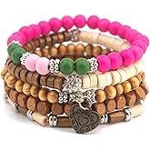 Aijewelop 5 Pcs Set of Wooden Beaded Bracelets - Unisex, Multi-Color, Rustic Vintage Fashion Jewelry Accessory for Men and Women - Perfect for Daily Wear, Gift-Giving, Christmas Gifts