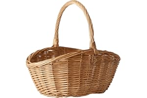 Rattan Garden Baskets for Gathering Vegetables – Hand Woven Rattan Harvesting Basket with Handles, Large Portable Picnic & Ea