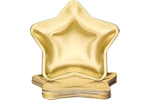 PATELAI 30 Pieces Thick Star Shaped Paper Plates Disposable Party Plate Pentagram Dinnerware Decorations for Graduation Independence Day Wedding Birthday Baby Shower, 9.45 Inch(Gold,30 Pieces)