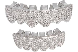 Zwinner Diamond Teeth Grillz,Cold‑Plated Copper Grills for Your Teeth,Reusable Vampire Teeth for Kids Men Women,Teeth Decorat