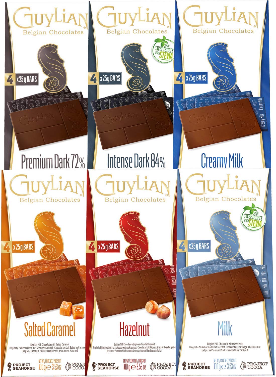 Guylian Belgian Chocolate Bar 6 Set Intense Dark 84 Creamy Dark 72 Creamy Milk Milk Salty Caramel Hazelnut 6x100g Buy Online In Singapore At Desertcart Sg Productid 166784238