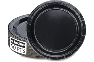 50 Pcs Black Paper Plates, Round Black Dessert Plates Birthday Party Supplies for Party Decorations Anniversary Graduation Re