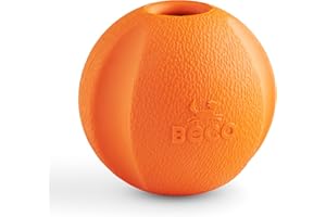 Beco Natural Rubber Outdoor Bouncy Play Ball for Dogs & Puppies, Fetch & Launcher Compatible, Bright Visible Orange