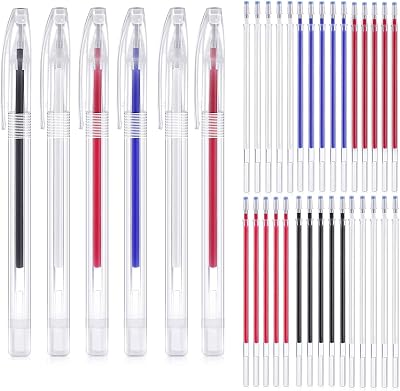 Zngou 6 Colors Heat Erasable Fabric Pens with 30 Refills for Sewing