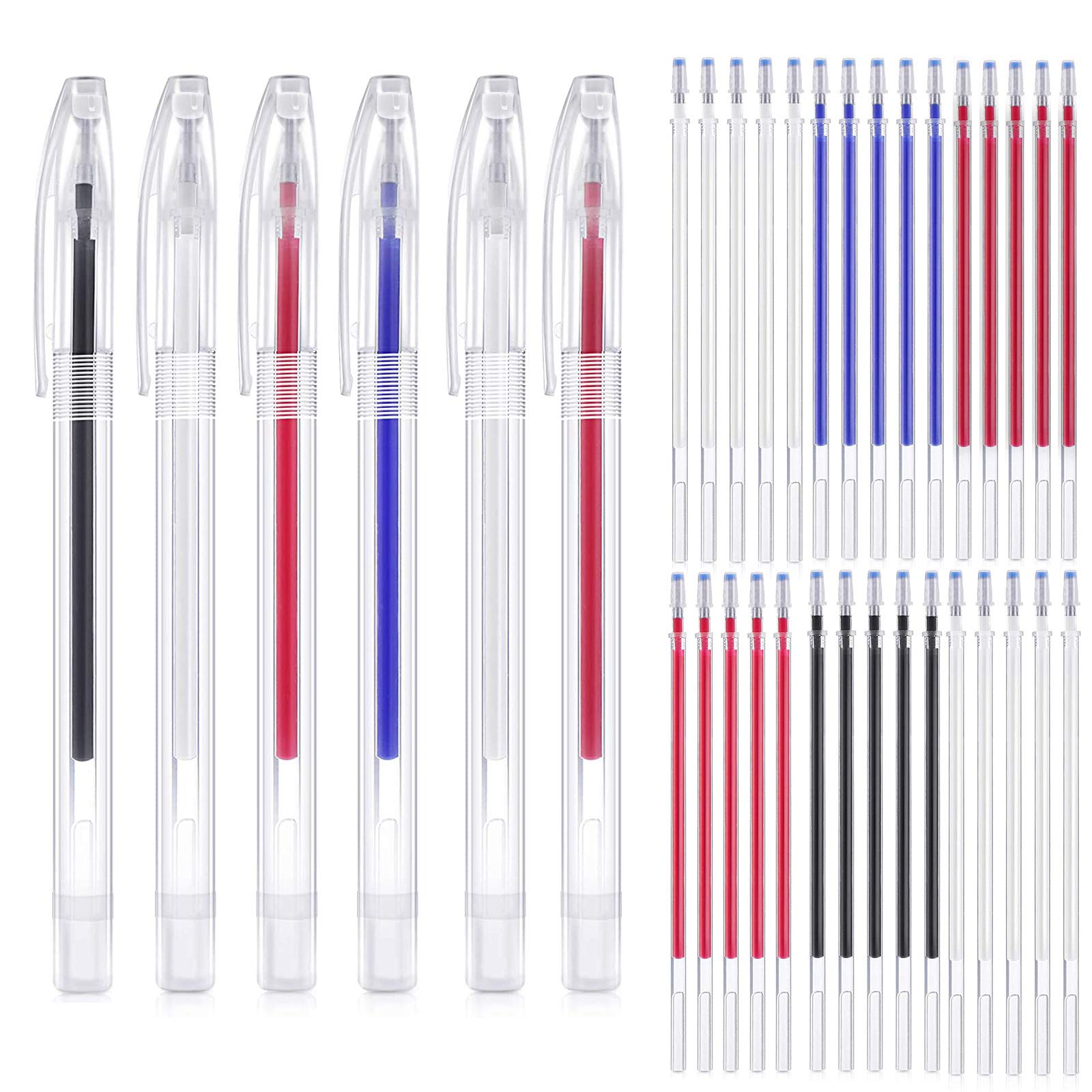 6 Colors Heat Erasable Fabric Pens Quilting Heat Erase Fabric Marking Pens with 30 PCS Erasable Pen Refills Sewing Marker for Clothes T Shirts Dressmaking Embroidery
