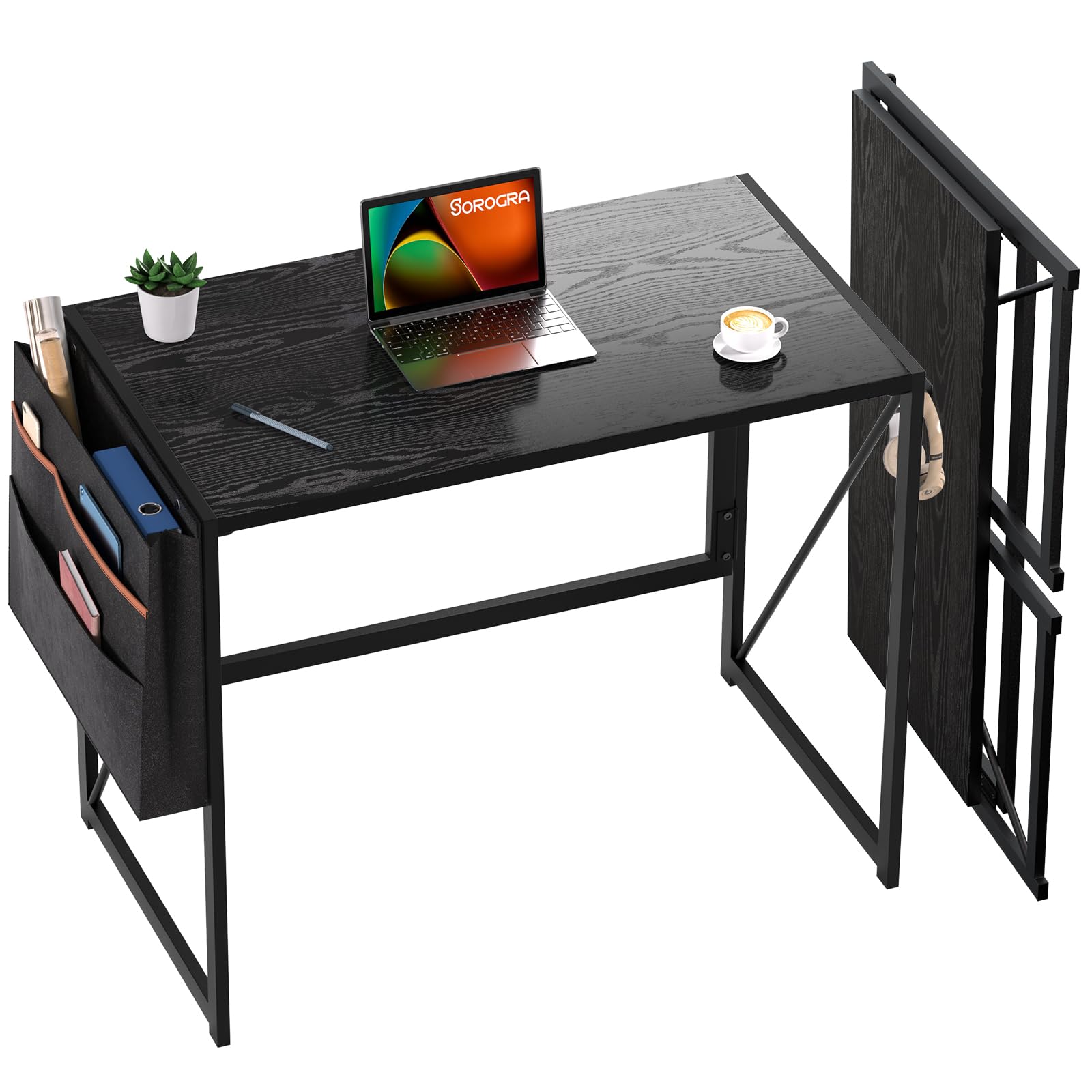 SOROGRA Folding Desk with Storage Pocket for Small