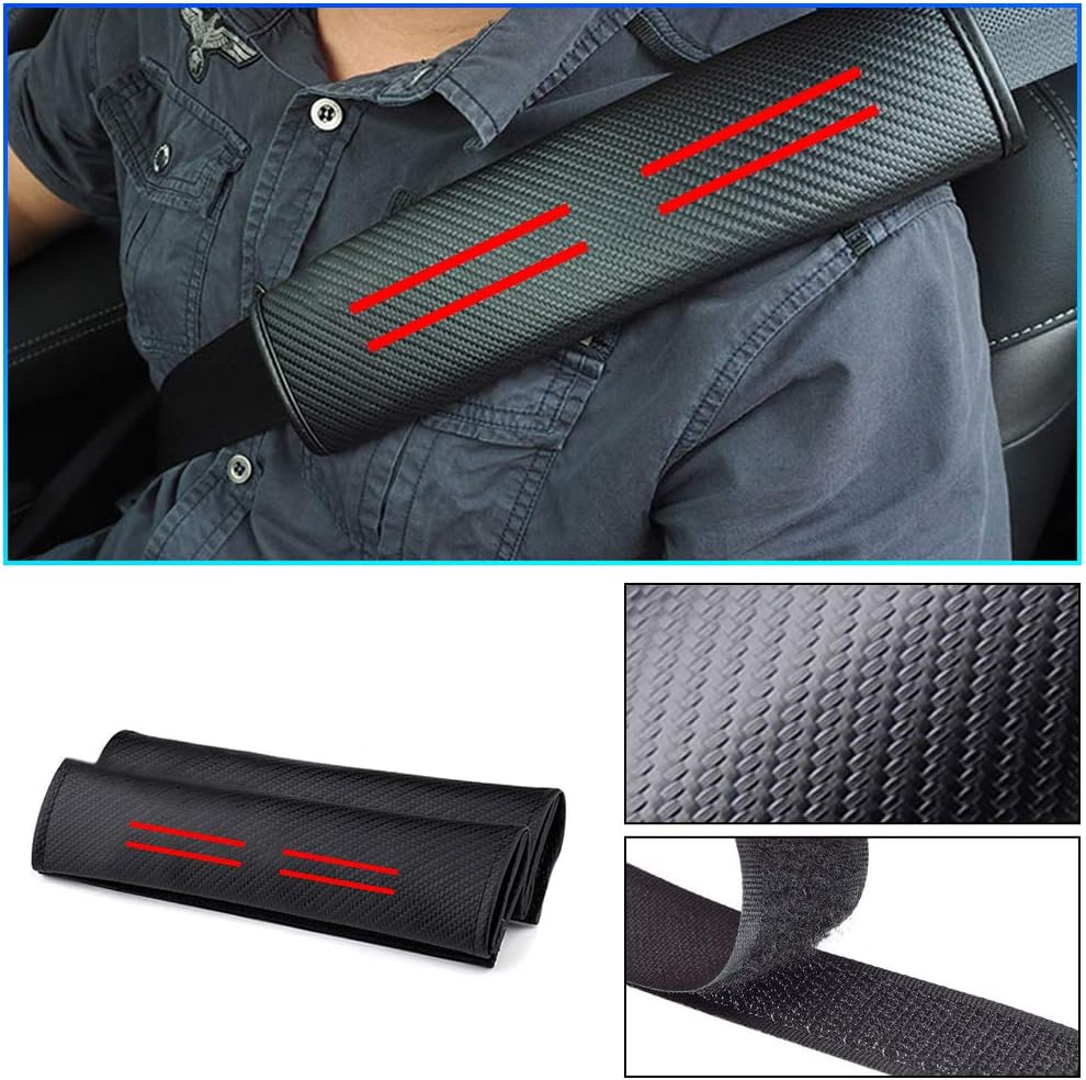 Carado Car Seat Belt Pad Cover for Subaru Crosstrek Seat Belt Shoulder Pads Carbon Fiber Cushion Strap Covers Double Strip red 2Pcs