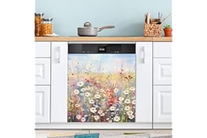 JIPONI Dishwasher Magnetic Cover Colorful Wildflowers Flower Watercolor Dishwasher Magnetic Kitchen Art Decor, Dishwasher Magnetic Sticker 23 W x 26 H Inch