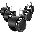 2" Office Chair Wheels Heavy Duty Replacement, Mute Rubber Rotating Desk Chair Caster Wheels, Computer Desk Chair Wheel Safe Mute Rotating Rubber Wheels for Wood Floors and Carpet, Universal Standard
