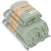 Sand Cloud Turkish Bath Towels Bundle for Bathroom, Set of 4 (Classic Sage) - Large Size - 100% Certified Organic Cotton Yarn is Lightweight, Soft & Absorbent - Premium Bath & Hand Towels Dry Faster