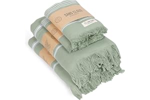 Sand Cloud Turkish Bath Towels Bundle for Bathroom, Set of 4 (Classic Sage) - Large Size - 100% Certified Organic Cotton Yarn is Lightweight, Soft & Absorbent - Premium Bath & Hand Towels Dry Faster