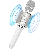 MetFut Wireless Bluetooth Karaoke Microphone, Built-in Loud Speaker for 10H Playback, Add Reverb/Duet Mode/Earbuds Monitoring, Portable Karaoke Machine for Entertainment & Singing Practice (White)