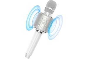 MetFut Wireless Bluetooth Karaoke Microphone, Built-in Loud Speaker for 10H Playback, Add Reverb/Duet Mode/Earbuds Monitoring, Portable Karaoke Machine for Entertainment & Singing Practice (White)