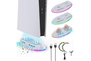 QYCHHJ PS5 Cooling Fan Stand with RGB Light for PS5 Digital Disc Edition, 2 Adjustable Speed Cooling Stand Station for Playstation 5 Console PS5 Host Cooler with LED Light Strip Cooling Base PS5 Accessories