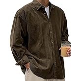 LOVESHOOT Fall Shirts for Men Casual Corduroy Jacket Button Down Long Sleeve Overshirt Loose Stylish Solid Color Shackets