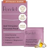 Perelel 3rd Trimester Prenatal Vitamins for Women, Choline, Folate, &amp; Iron | Nutritional Support for Late Pregnancy, Folate, Omega 3, &amp; Magnesium, Soy &amp; Gluten Free, Non-GMO, 30 Daily Pill Packs